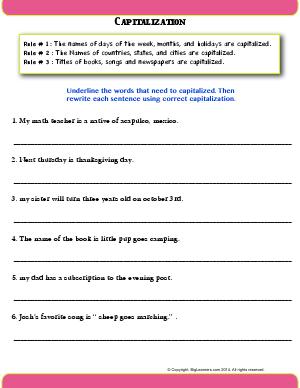 Preview image for worksheet with title Capitalization