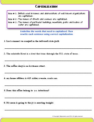 Preview image for worksheet with title Capitalization
