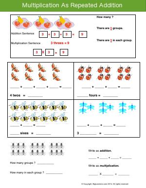 Preview image for worksheet with title Multiplication as Repeated Addition