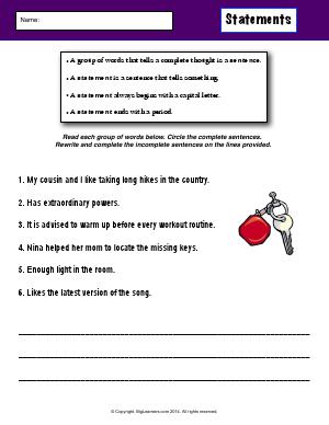 Preview image for worksheet with title Statements