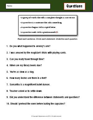 Preview image for worksheet with title Questions