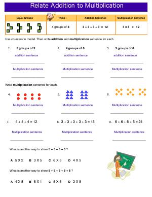 Preview image for worksheet with title Relate Addition to Multiplication