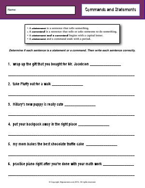 Preview image for worksheet with title Commands and Statements