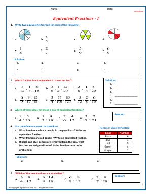 Preview image for worksheet with title Equivalent Fractions - I