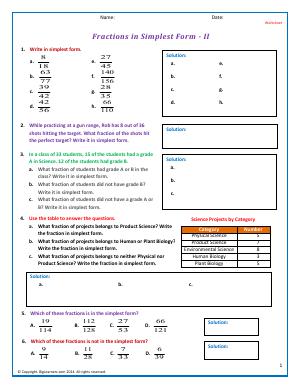 Simplest Form | Fifth Grade Math Worksheets | Biglearners