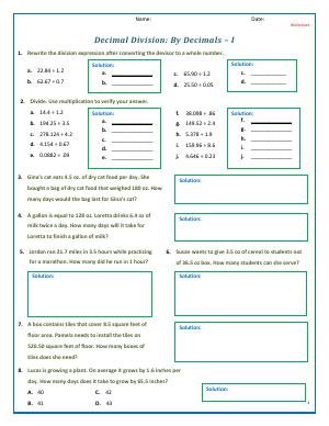 Preview image for worksheet with title Decimal Division: By Decimals - I