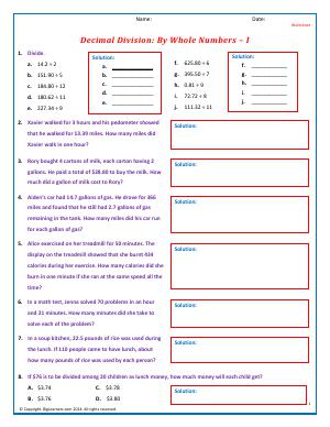 Preview image for worksheet with title Decimal Division: By Whole Numbers - I