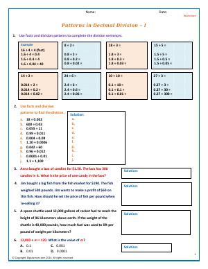 Preview image for worksheet with title Patterns in Decimal Division - I