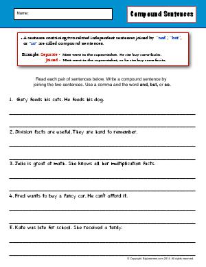 Preview image for worksheet with title Compound Sentences