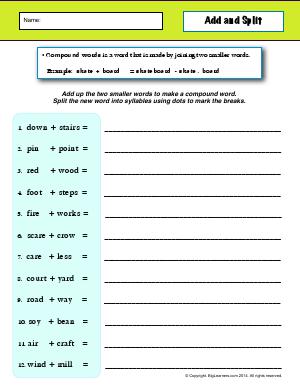 Preview image for worksheet with title Add and Split