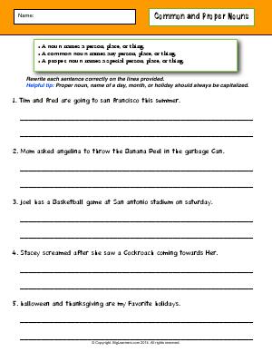 Preview image for worksheet with title Common and Proper Nouns