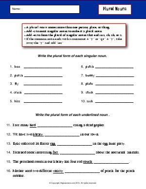 Preview image for worksheet with title Plural Nouns
