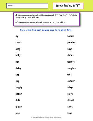 Preview image for worksheet with title Words Ending in 'Y'