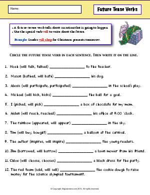 Preview image for worksheet with title Future Tense Verbs