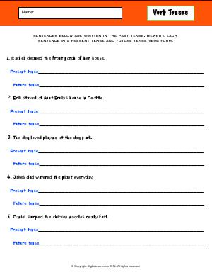 Preview image for worksheet with title Verb Tenses