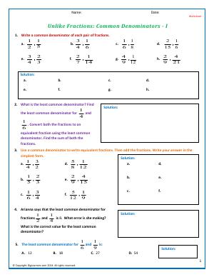 Finding The Common Denominator Worksheet Pdf