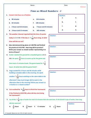 Preview image for worksheet with title Time as Mixed Numbers - I