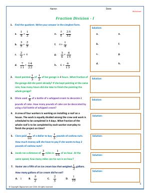 Preview image for worksheet with title Fraction Division - I