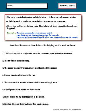 Preview image for worksheet with title Helping Verbs