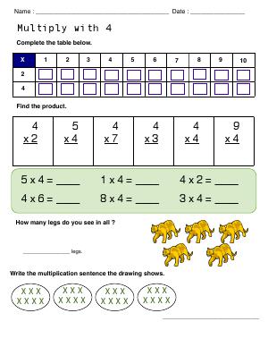 Preview image for worksheet with title Multiply with 4