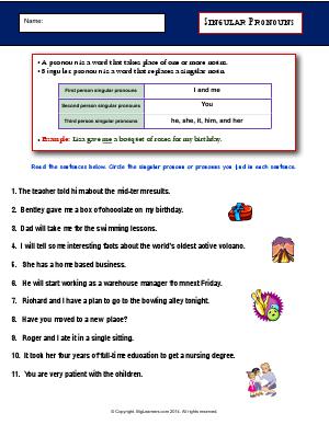 Preview image for worksheet with title Singular Pronouns