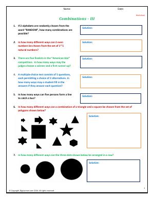 Preview image for worksheet with title Combinations - III