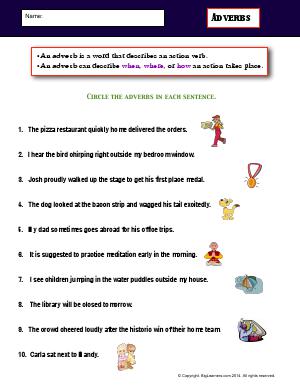 Preview image for worksheet with title Adverbs