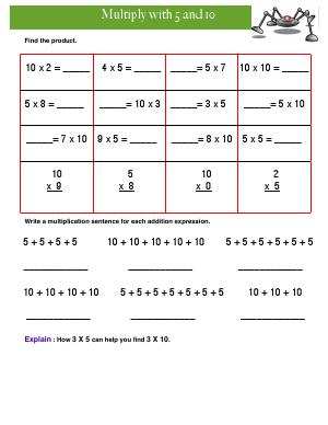 Preview image for worksheet with title Multiply with 5 and 10
