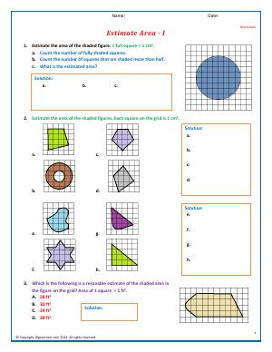 Preview image for worksheet with title Estimate Area - I