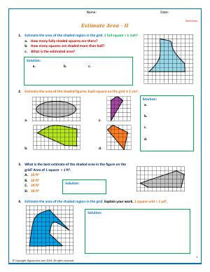 Preview image for worksheet with title Estimate Area - 2