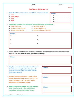 Preview image for worksheet with title Estimate Volume - I