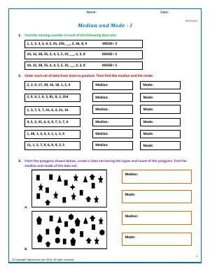 Preview image for worksheet with title Median and Mode - I