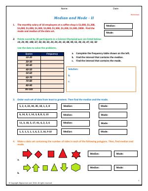 Preview image for worksheet with title Median and Mode - II