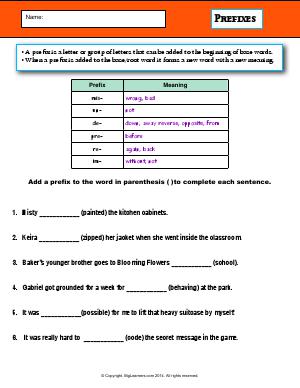 Preview image for worksheet with title Prefixes