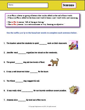 Preview image for worksheet with title Suffixes