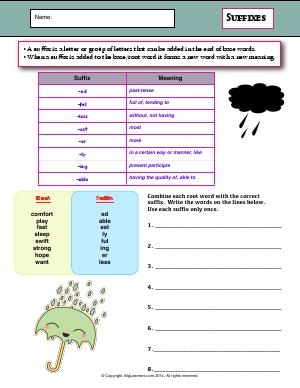 Preview image for worksheet with title Suffixes