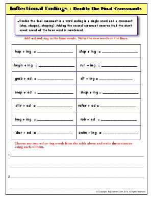 Preview image for worksheet with title Inflectional Endings : Double the Final Consonants
