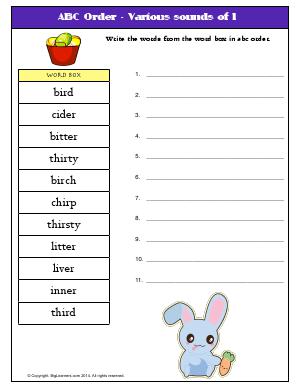Preview image for worksheet with title ABC Order - Various sounds of I