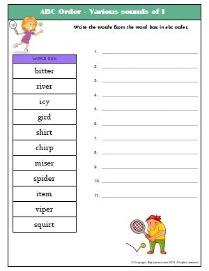 Preview image for worksheet with title ABC Order - Various sounds of I