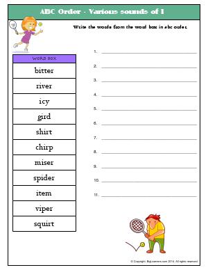 Words in Alphabetical Order | Third Grade English Worksheets | Biglearners