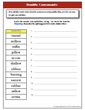 Preview image for worksheet with title Double Consonants
