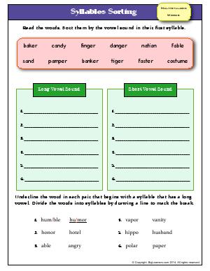 Multisyllable Words | Third Grade English Worksheets | Biglearners