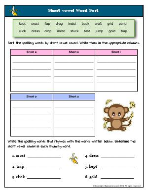 Preview image for worksheet with title Short vowel Word Sort