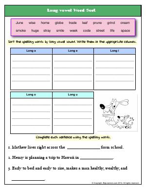 Preview image for worksheet with title Long vowel Word Sort