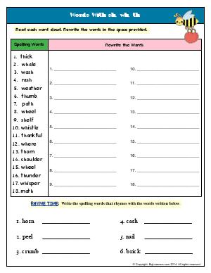 Preview image for worksheet with title Words With sh, wh, th
