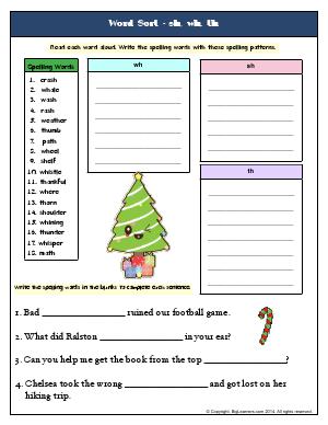 Preview image for worksheet with title Word Sort - sh, wh, th