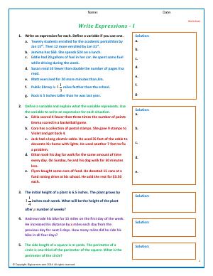 Preview image for worksheet with title Write Expressions - I