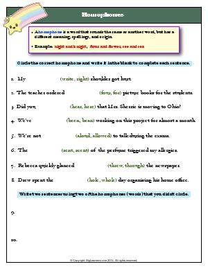 Preview image for worksheet with title Homophones