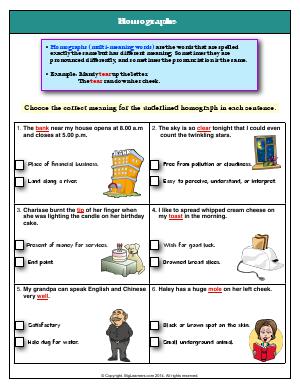 Preview image for worksheet with title Homographs