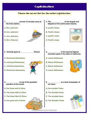 Preview image for worksheet with title Capitalization